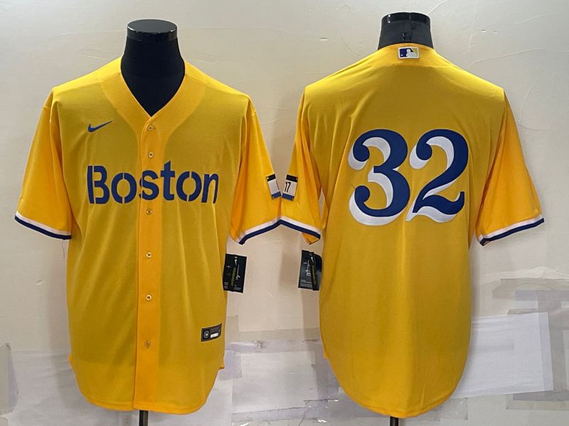 Men Boston Red Sox #32 No Name Yellow City Edition Game Nike 2022 MLB Jersey->new orleans saints->NFL Jersey